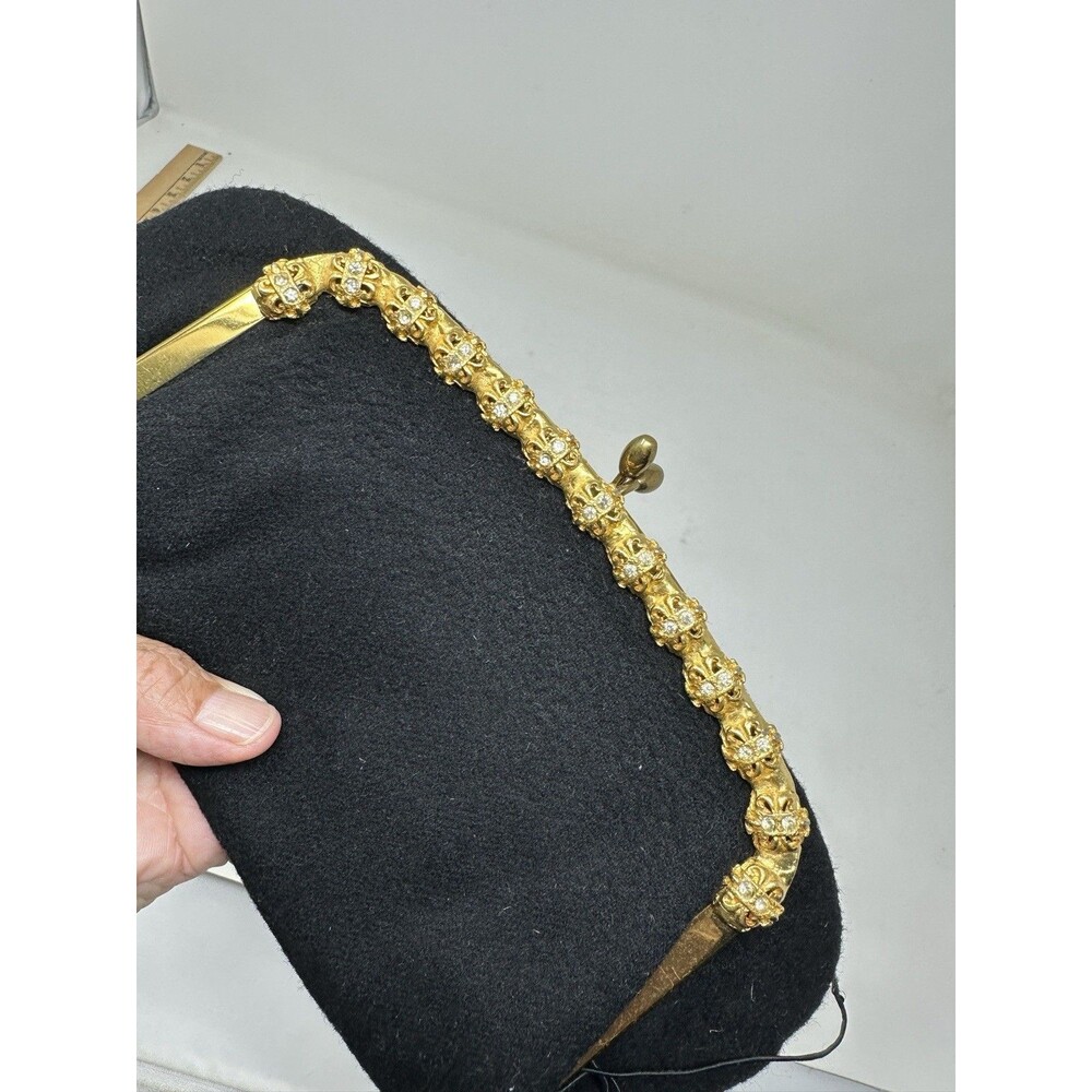 HL Vintage clutch black diamond gold tone hand purse Black gold beaded accent